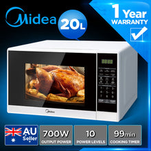 Load image into Gallery viewer, Midea 20L Microwave white 700W 10 Power Levels 99 Min Timer 6 Auto Menus MMW20W
